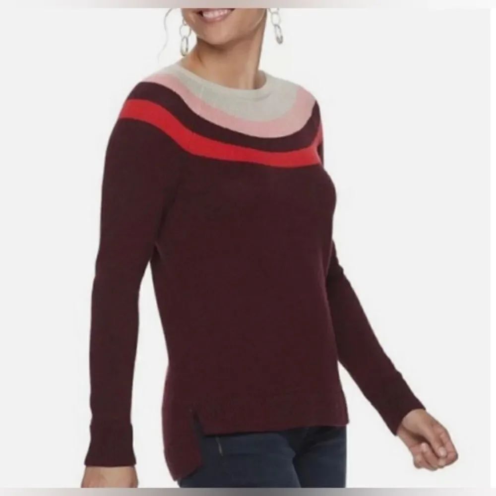 Sonoma Size L Burgundy Pink Sweater Stripe Neckline Women
